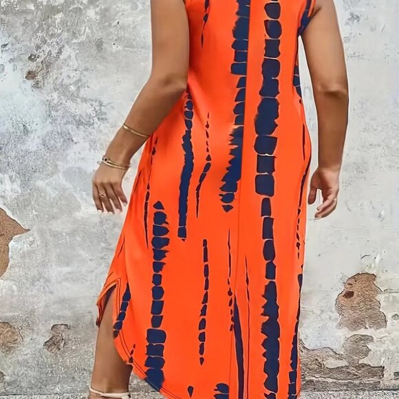 Women Plus Size Tie Dye Dress Loose/Relaxed Fit Vacation Beach Dress 14W 18W 20W - Picture 3 of 13